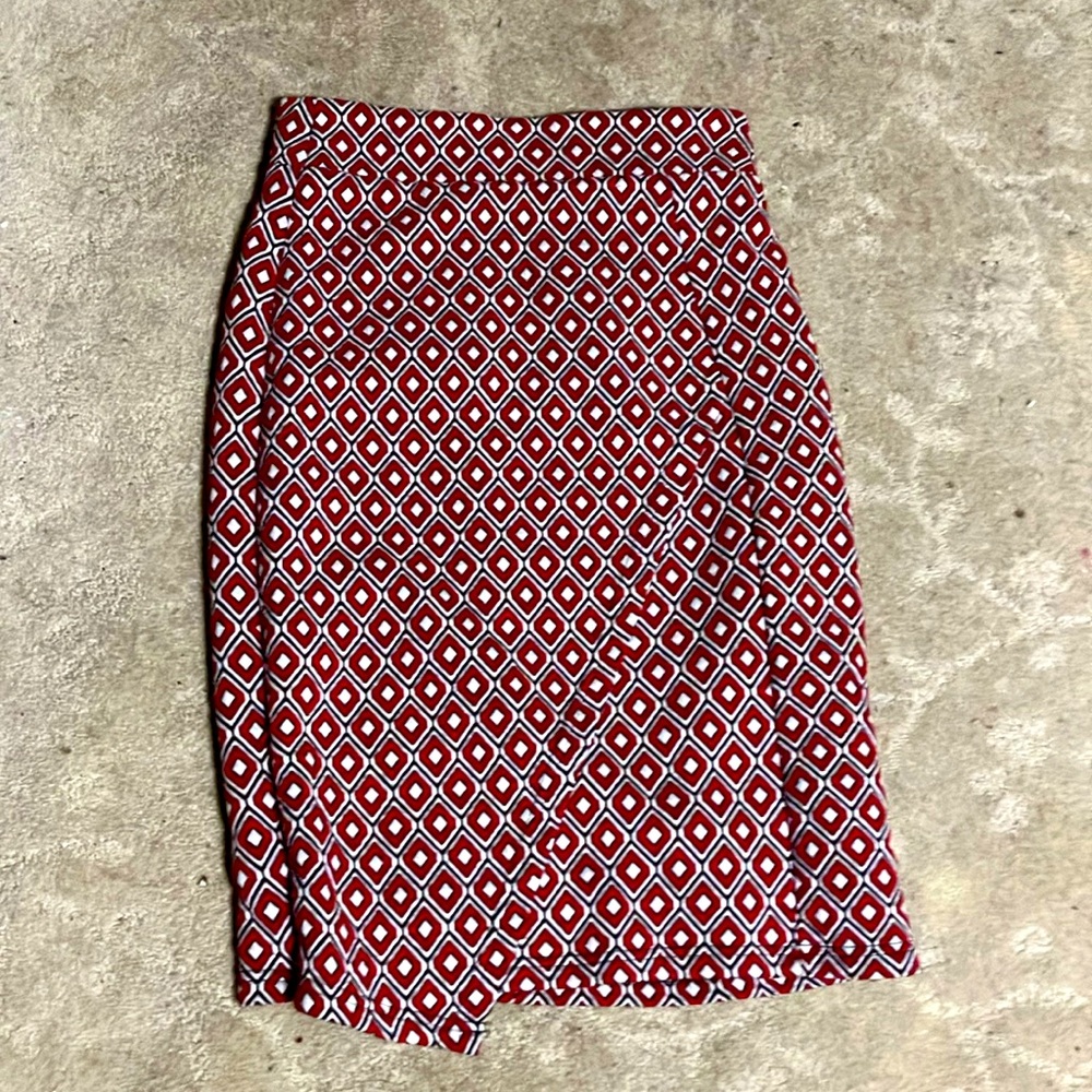 Anthropologie Maeve red cream pencil midi skirt asymmetrical small